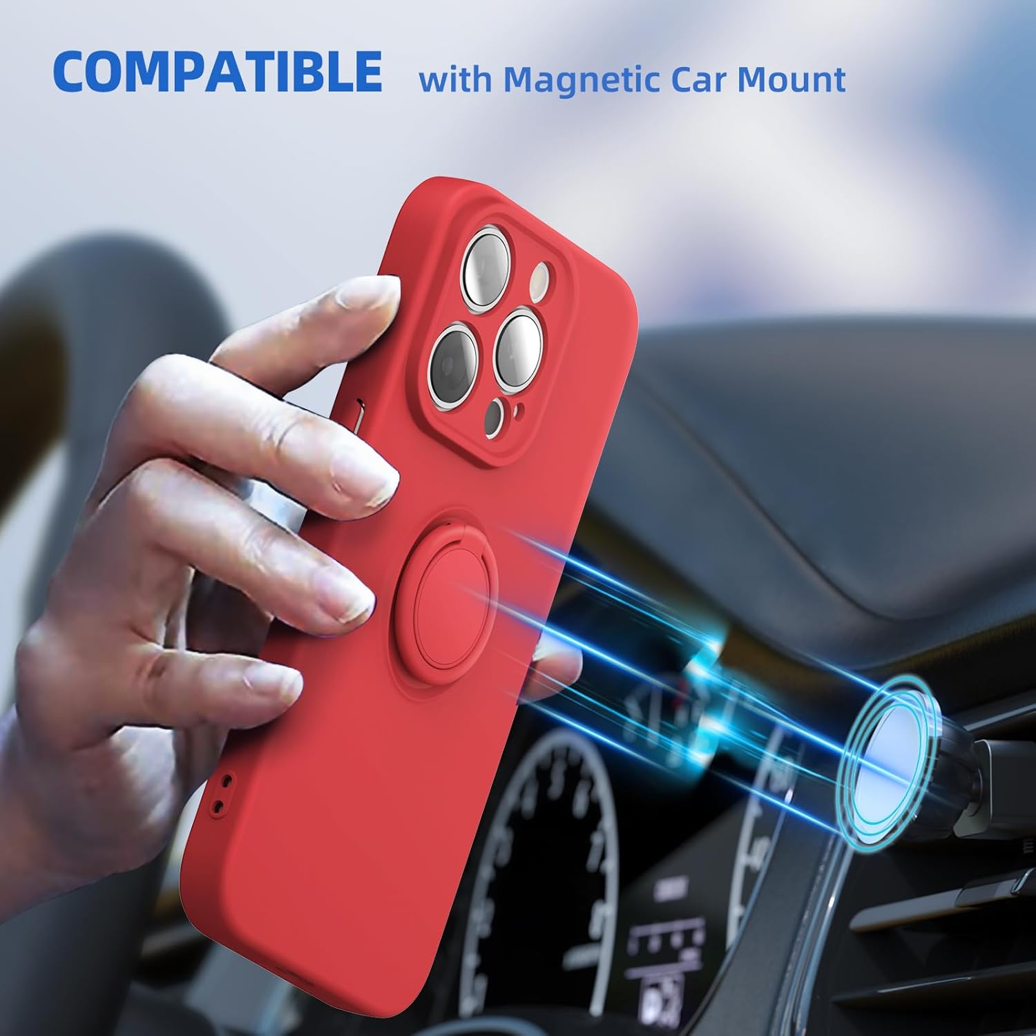 pcgaga Funda de silicona para iPhone 15 Pro Max con protector de pantalla soporte de anillo correa de muñeca forro de microfibra funda protectora