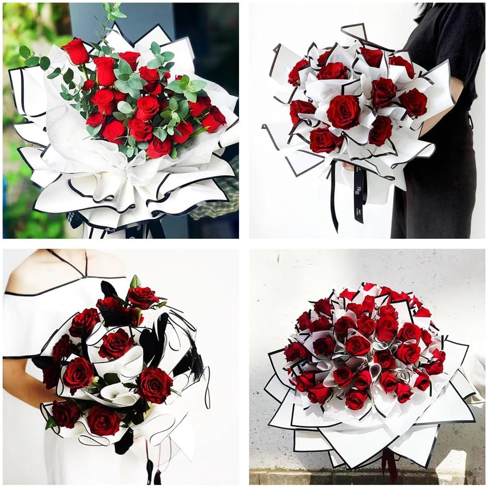 XIYUAN 20 unidades de papel de regalo de flores frescas con borde dorado, manualidades, embalaje de regalo o caja de regalo, papel de regalo