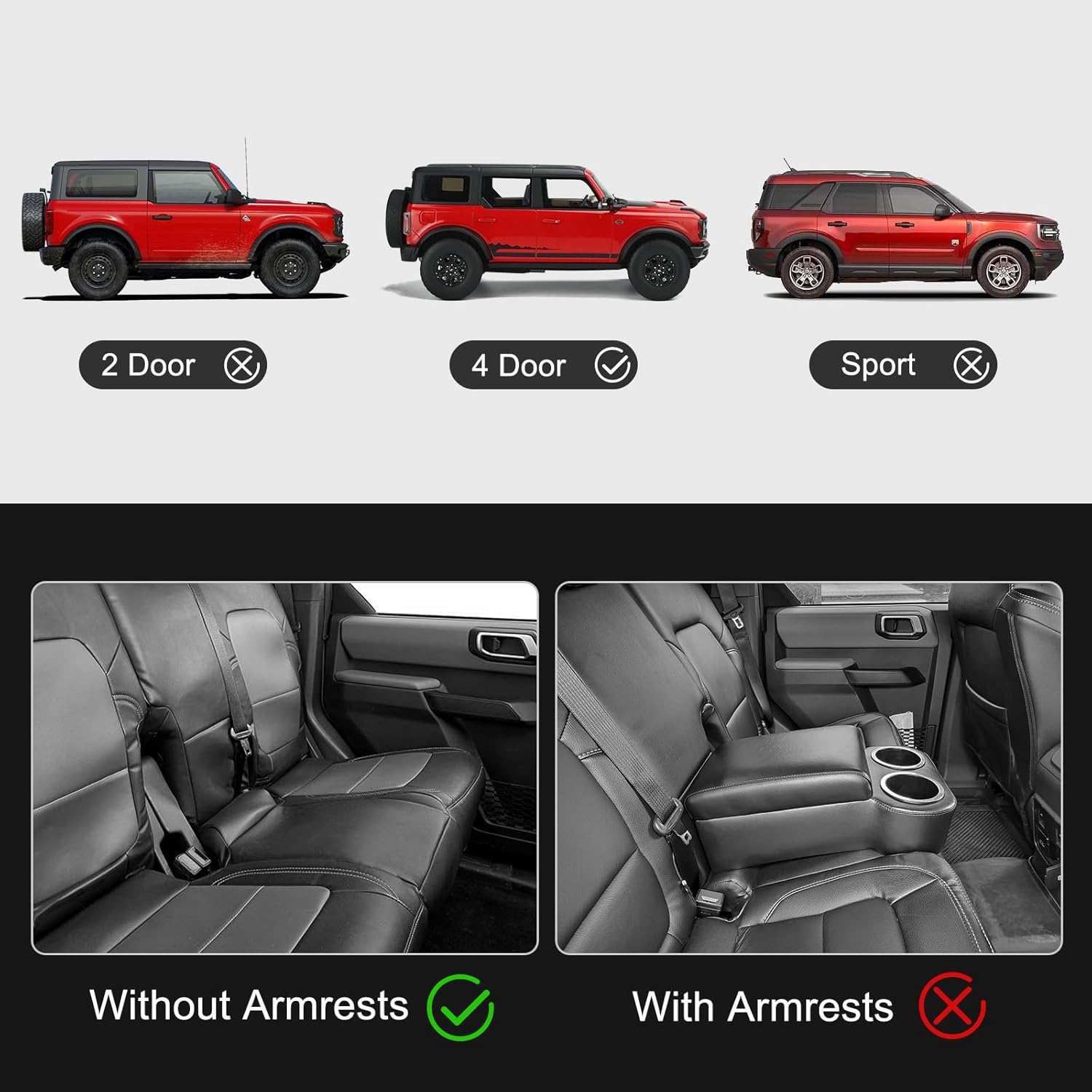 BAMACAR Fundas de asiento para Ford Bronco 2023 2022 2021 4 puertas con paneles Molle, fundas de asiento Bronco de cuero negro 2023 para fundas de