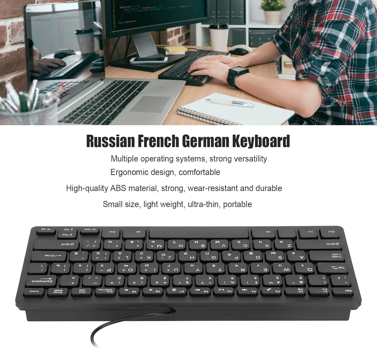 SUNGOOYUE Teclados de computadora para PC, diseño ergonómico, ultrafino, mini duradero de 78 teclas, teclado USB con cable para PC, portátil,