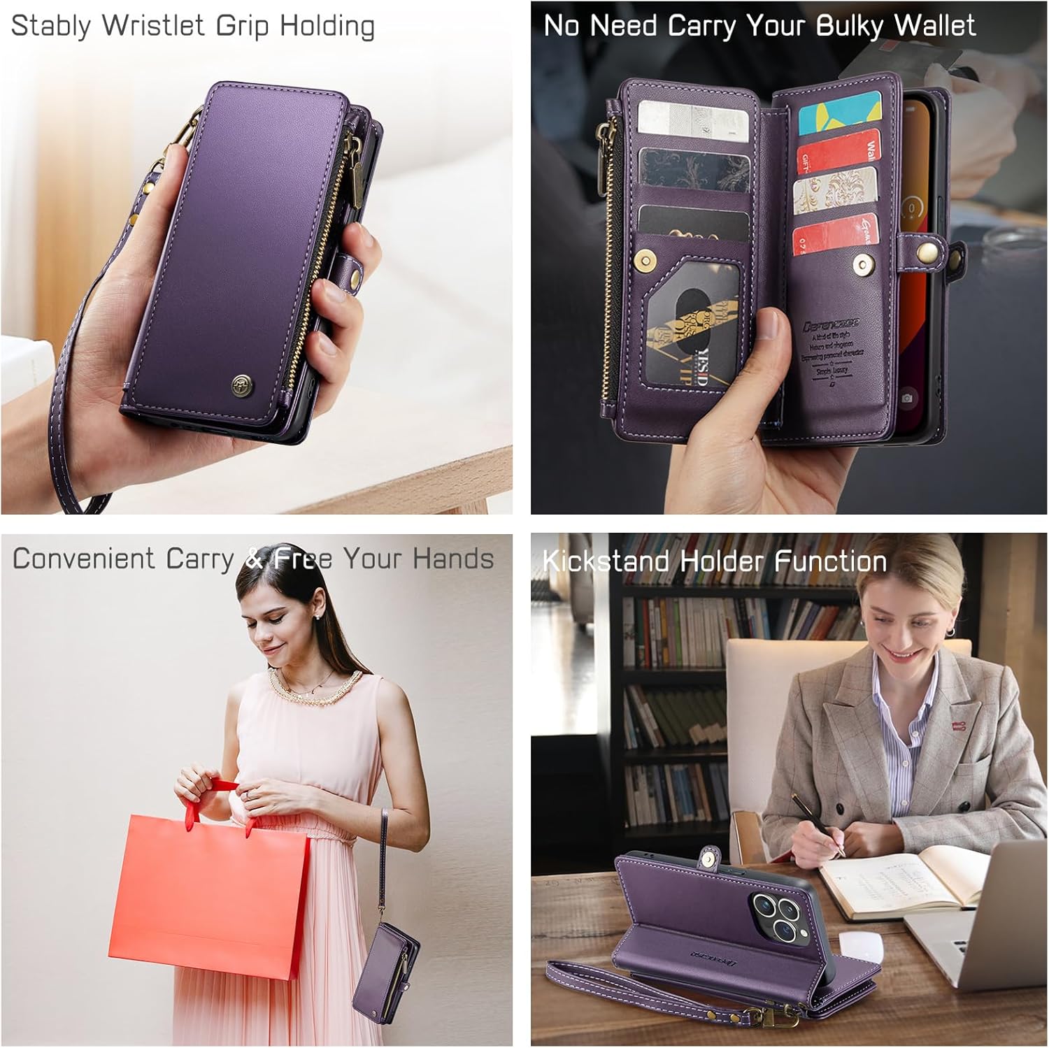 Defencase Funda para iPhone 15 Pro Max, bloqueo RFID, funda tipo cartera para iPhone 15 Pro Max para mujeres y hombres, con tarjetero y cremallera,