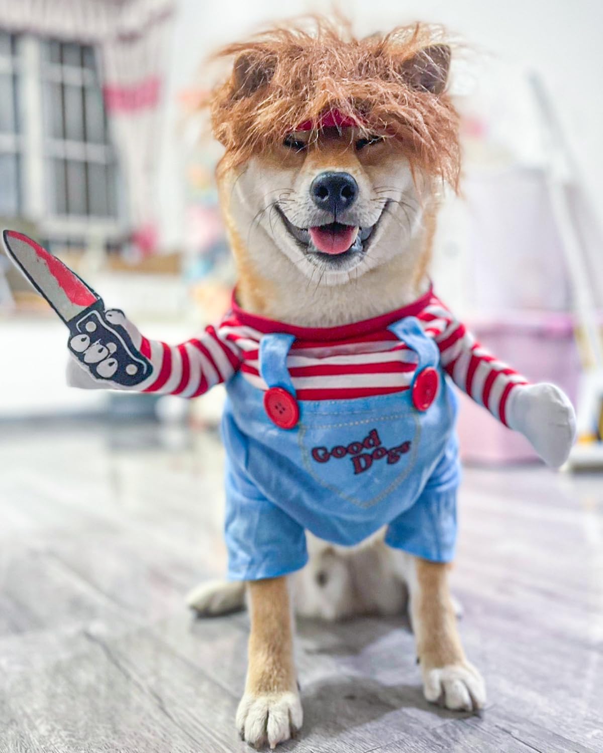 Disfraz de muñeca mortal para perro, divertido disfraz de perro Chucky para Halloween, Navidad, cosplay, ropa para perros pequeños, medianos y
