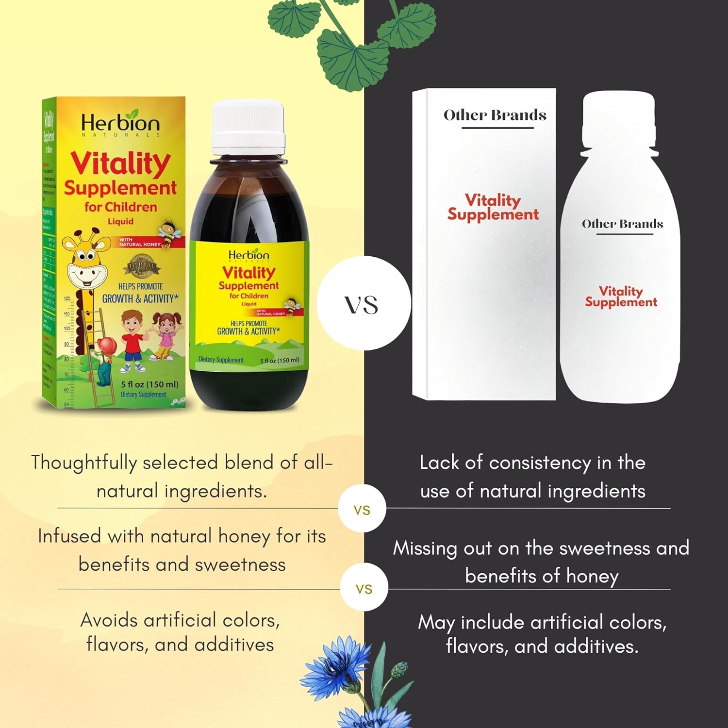 Herbion Naturals Suplemento Vitality para niños  Promueve el crecimiento y el apetito  Alivia la fatiga  Mejora el rendimiento mental y físico  5