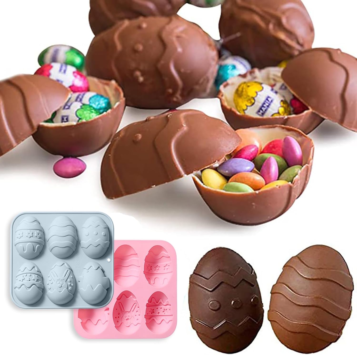 2 moldes de silicona para huevos de Pascua, 6 cavidades, diferentes moldes de huevos, herramienta para hornear, para hacer bombas de chocolate