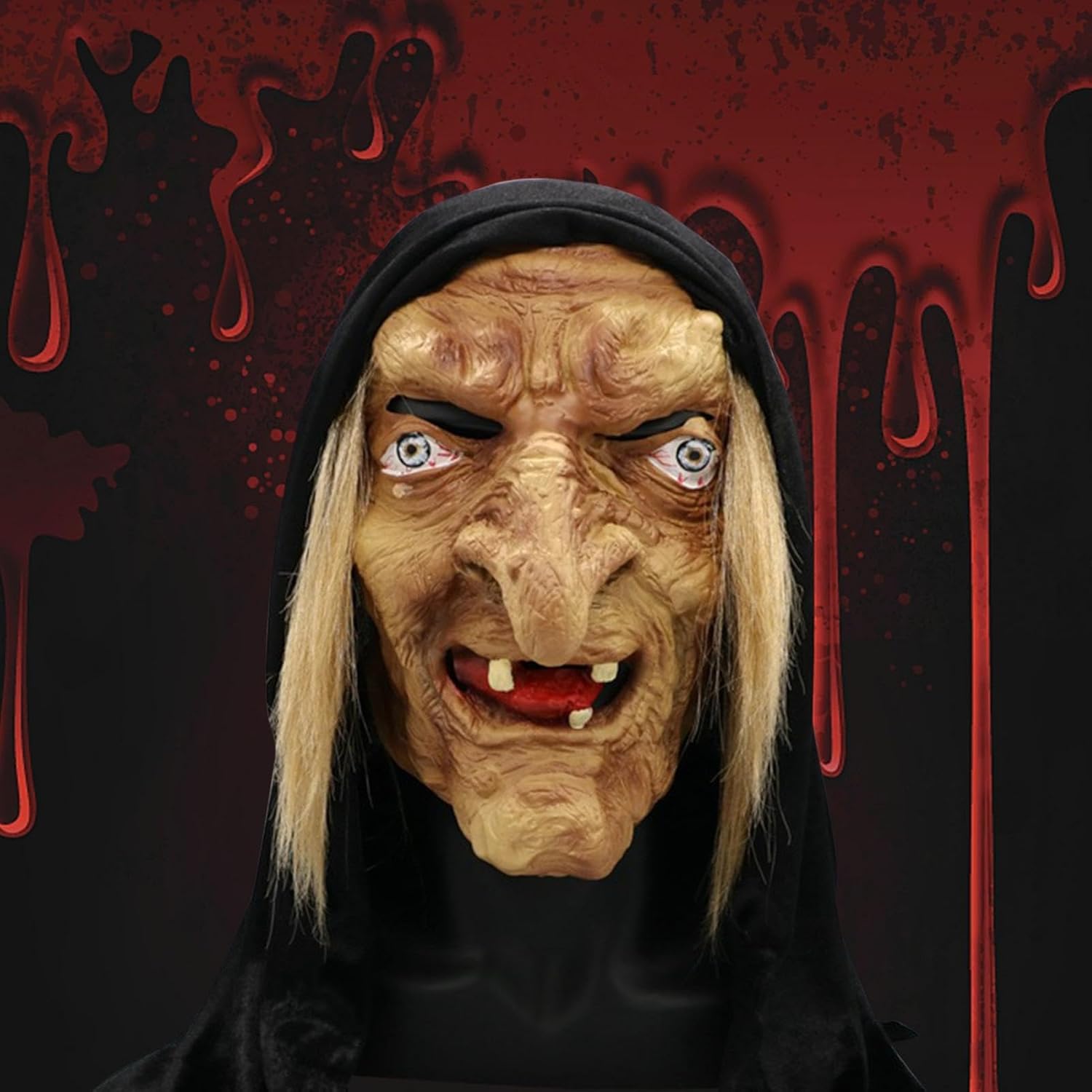 FAFAN Máscara de bruja de cabeza malvada de Halloween, máscara de PVC Hop Hip Halloween Dance Mask Mujer Arrugas Halloween Scary Headgear Máscara de