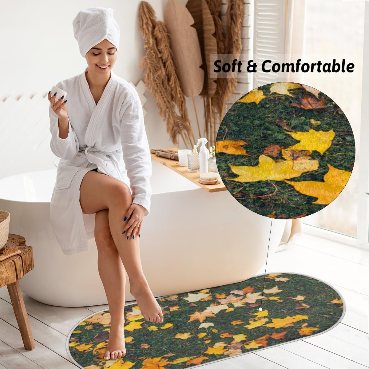 Alfombra de baño de espuma viscoelástica de otoño de hoja de arce, suave, acogedora, absorbente de agua, antideslizante, tapete de baño de