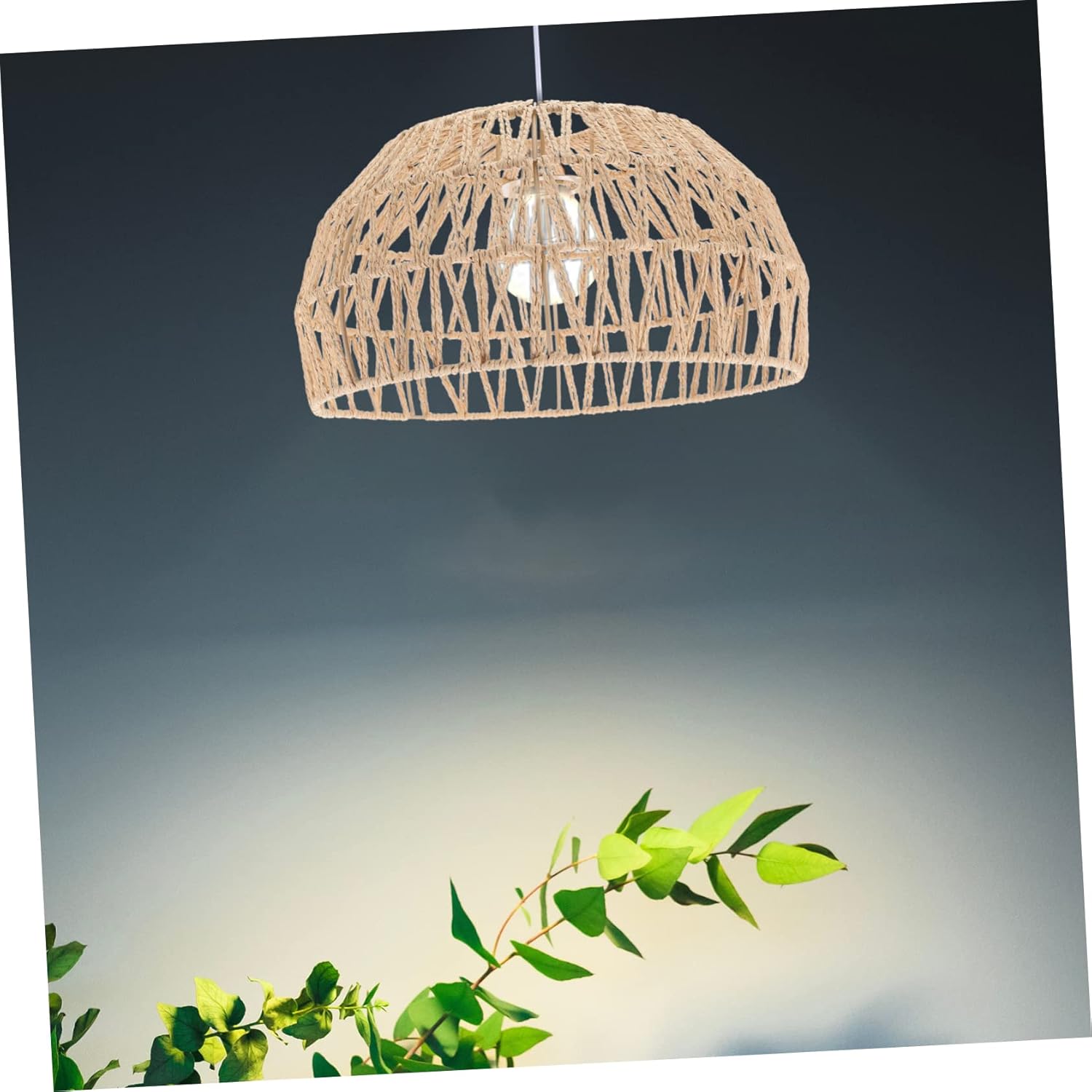 DOITOOL Pantalla de cuerda de papel de ratán de imitación, luces colgantes, lámparas rústicas para interiores, lámparas de techo de ratán de