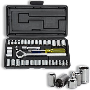 Juego de llaves de trinquete de 40 piezas de 14 y 38 pulgadas, juego de llaves hexagonales métricas y estándar de 6 puntos con accesorios de Juego de llaves de trinquete de 40 piezas de 14 y 38 pulgadas, juego de llaves hexagonales métricas y estándar de 6 puntos con accesorios de