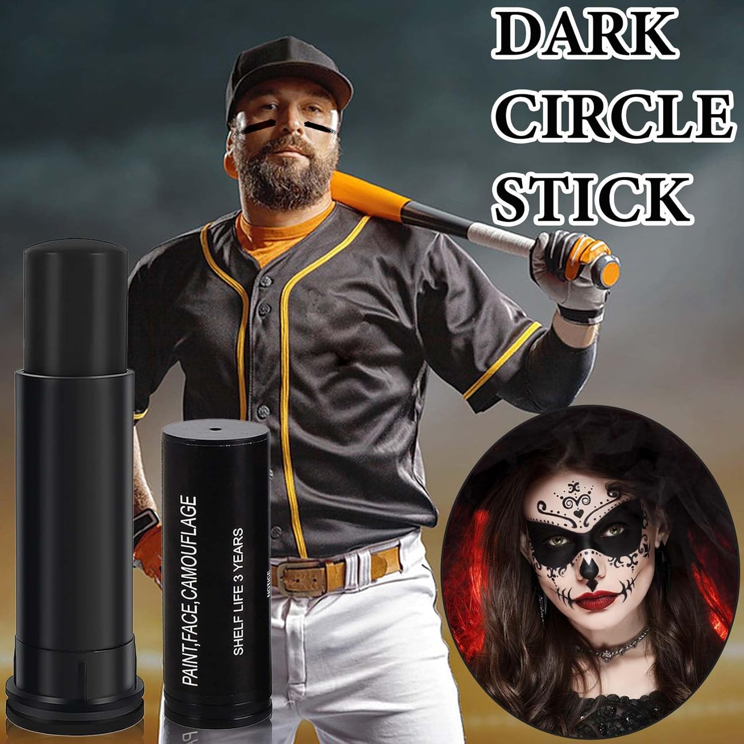 3 unidades de pintura facial negra, barra negra para ojos deportivos, fútbol, béisbol, sóftbol, fácil de colorear y resistente al agua, pintura