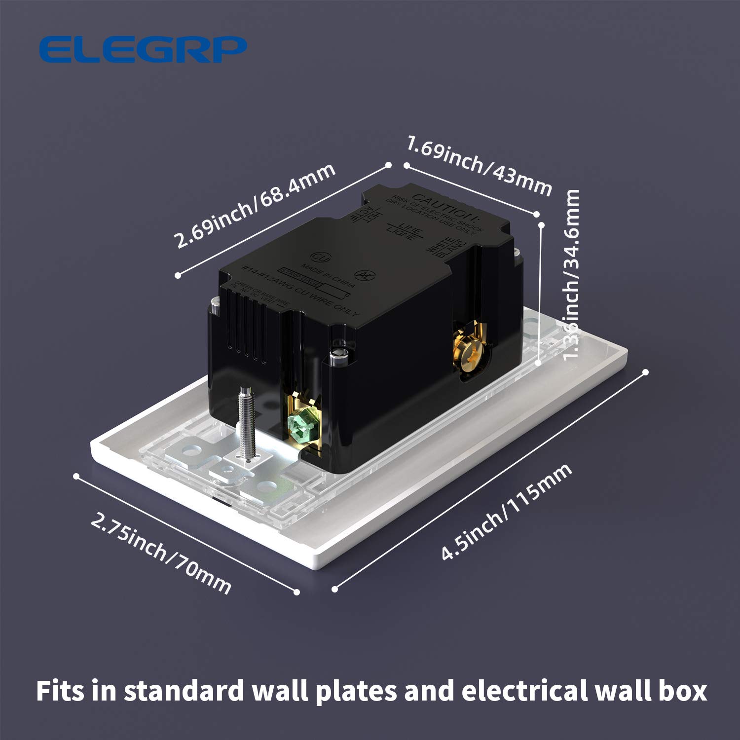 ELEGRP Tomacorrientes de pared de puertos USB de alta velocidad dual de 4.0 A con chip inteligente, enchufe doble de 15 A, placa de pared incluida,