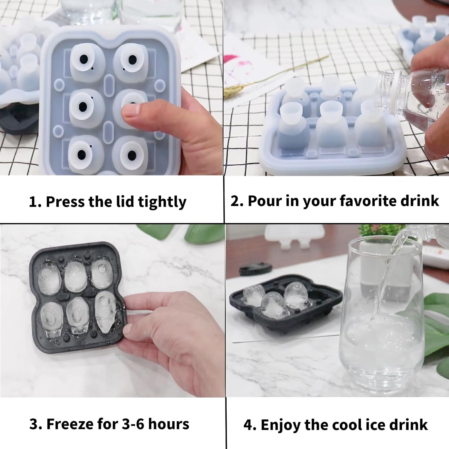 GHappiness Bandeja de silicona para cubitos de hielo, moldes de hielo de calavera con tapa para congelador, máquina de hielo de calavera 3D para