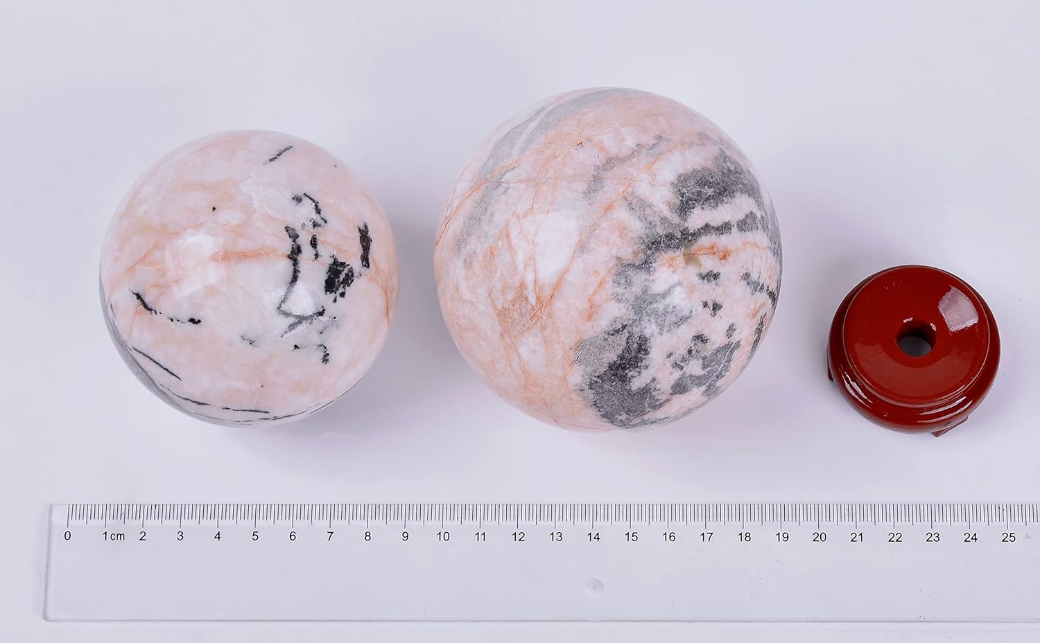 Bola de cristal de jaspe rosa de 2.756-3.150 in con soporte, esfera de piedra de cebra natural, bola decorativa grande de piedras preciosas rosas
