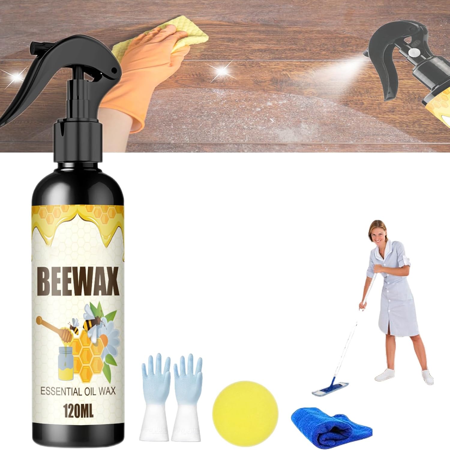 Spray de cera de abeja micromolecularizada natural, cera de abeja molecularizada, cera de abejas para muebles, esmalte y limpiador de cera de