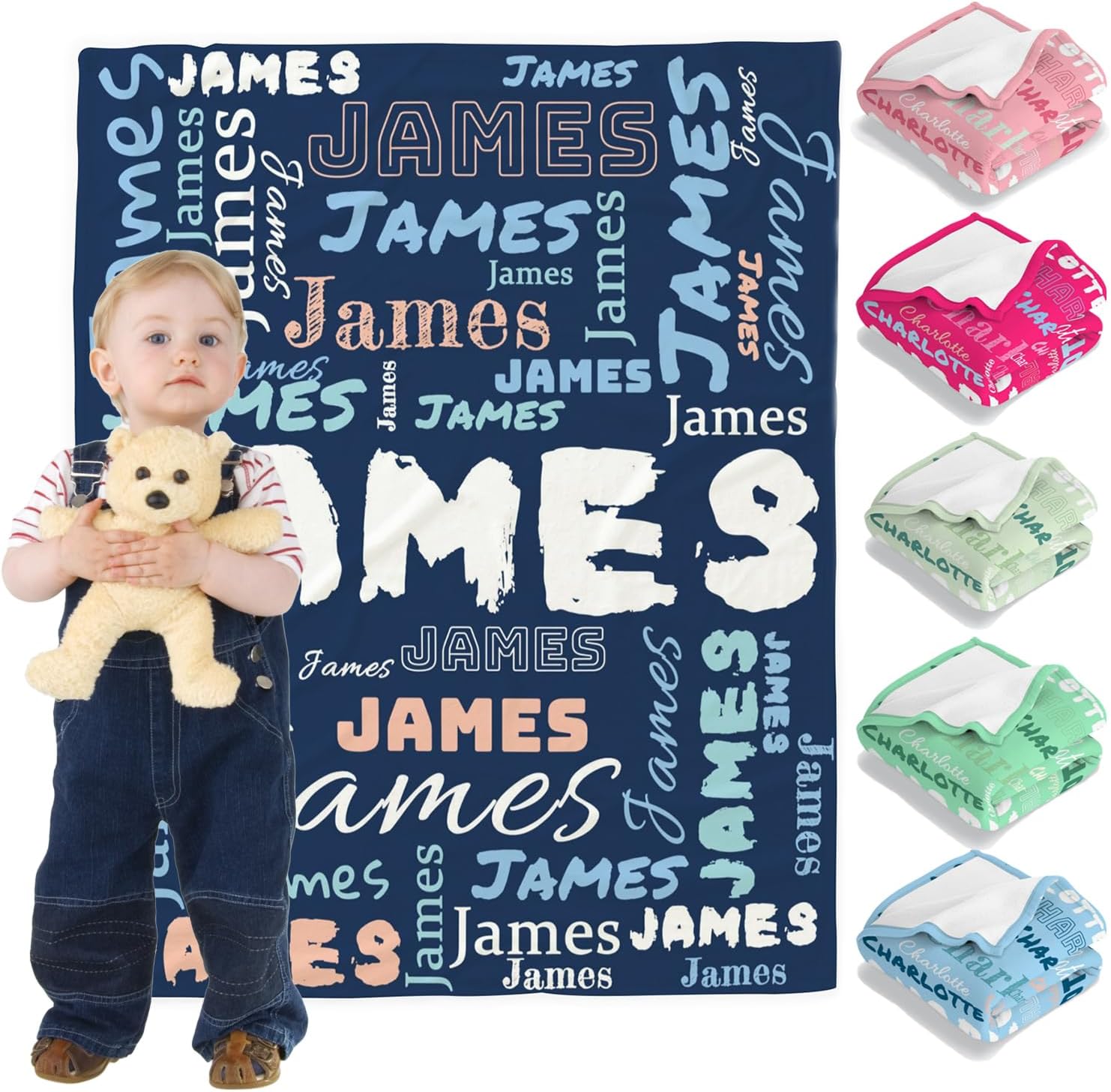 HOSEE Manta de bebé personalizada, mantas de bebé personalizadas para niñas y niños, manta personalizada para bebé con nombre, mantas personalizadas