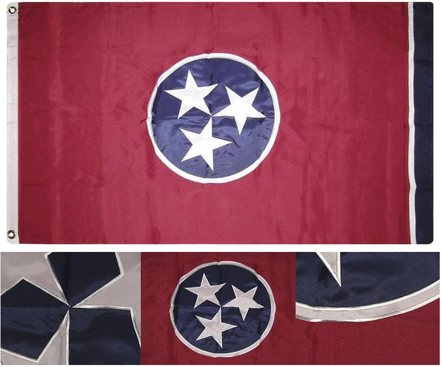 Premium 3×5 Embroidered Sewn State of Tennessee Synthetic Cotton 3’x5′ w 2 Clips