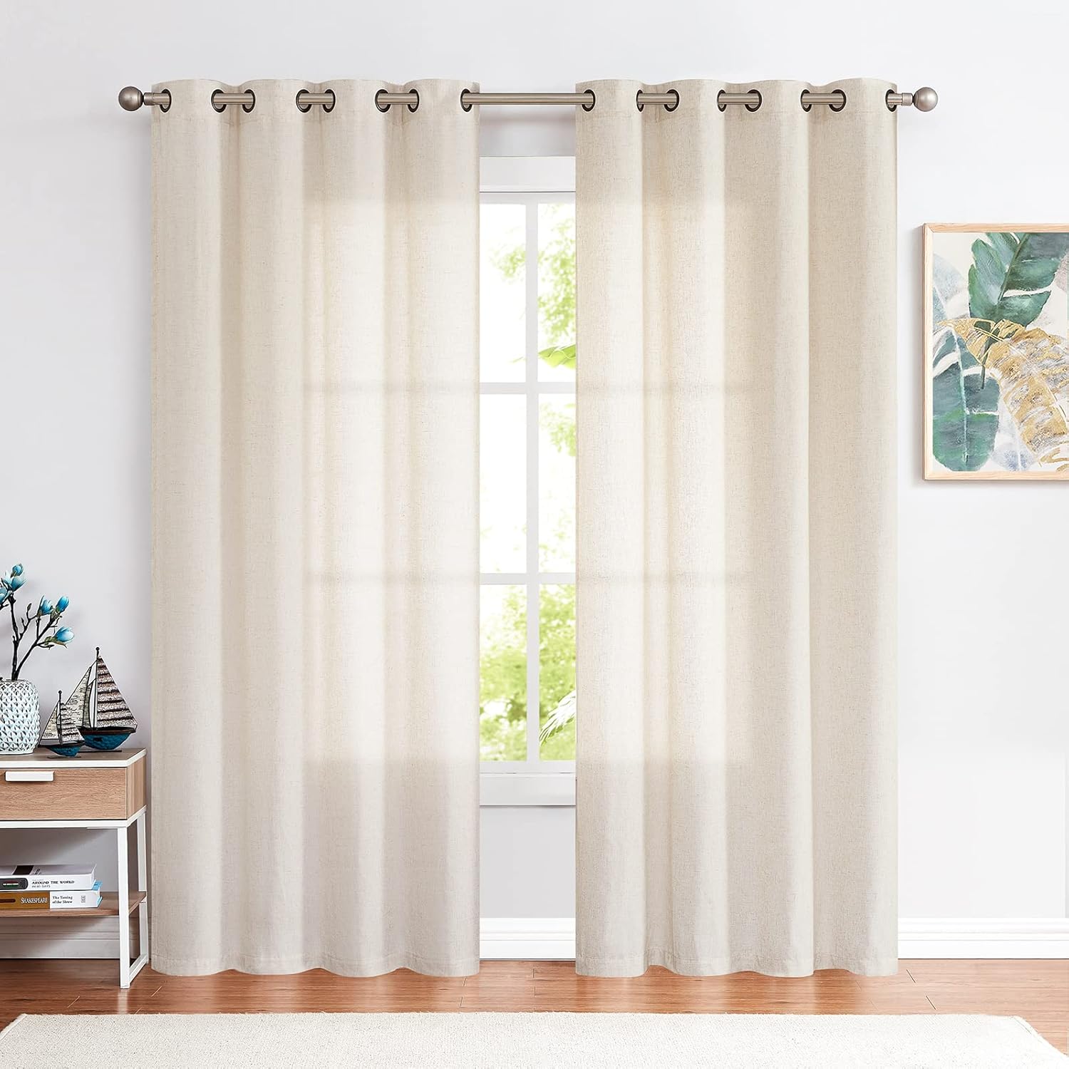 Jinchan – Cortinas de lino texturizadas para sala de estar, con ojales en la parte superior juego de cortinas ideal para dormitorio, sala de estar,