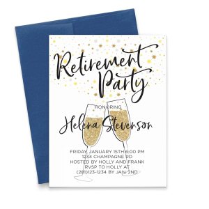 Modern Retirement Party Invitation, Gold Glitter Retirement Party Invites, Your choice of Quantity and Envelope Color Modern Retirement Party Invitation, Gold Glitter Retirement Party Invites, Your choice of Quantity and Envelope Color