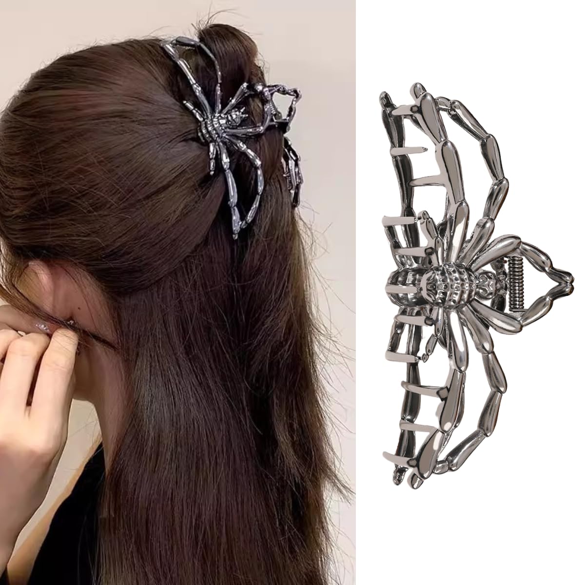 Pinzas para el cabello de Halloween para mujer, con forma de araña grande, pinzas góticas grandes para el cabello, pinzas de aleación de metal