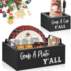 Soportes de papel para encimera de cocina, organizador de utensilios de madera con soporte grande para tazas, organizador de platos de papel Soportes de papel para encimera de cocina, organizador de utensilios de madera con soporte grande para tazas, organizador de platos de papel