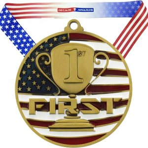 Decade Awards Medalla patriótica del primer lugar, 2.75 pulgadas de ancho, medallón de podio con estrellas y rayas con cinta de cuello en V de la Decade Awards Medalla patriótica del primer lugar, 2.75 pulgadas de ancho, medallón de podio con estrellas y rayas con cinta de cuello en V de la