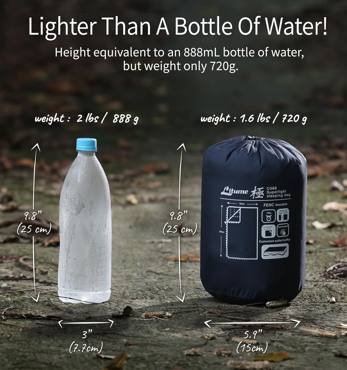 Litume 1.6 lbs 720g, 68F-50F Sleeping Bag, Combinable Lightweight Packable Compact Portable for Adults, Double Sleeping Bag, for Backpacking,