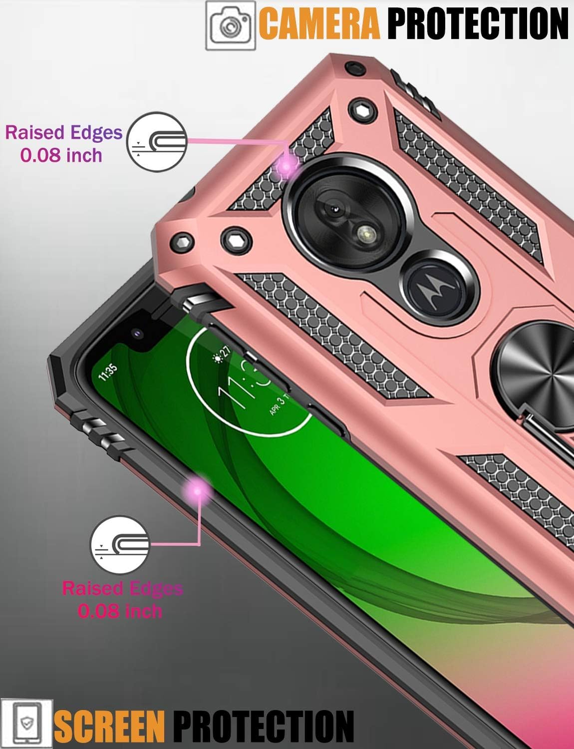 Funda para Moto G7 PlayMoto G7 Optimo (XT1952DL), grado militar soporte magnético para anillo de automóvil, soporte de soporte de soporte protector