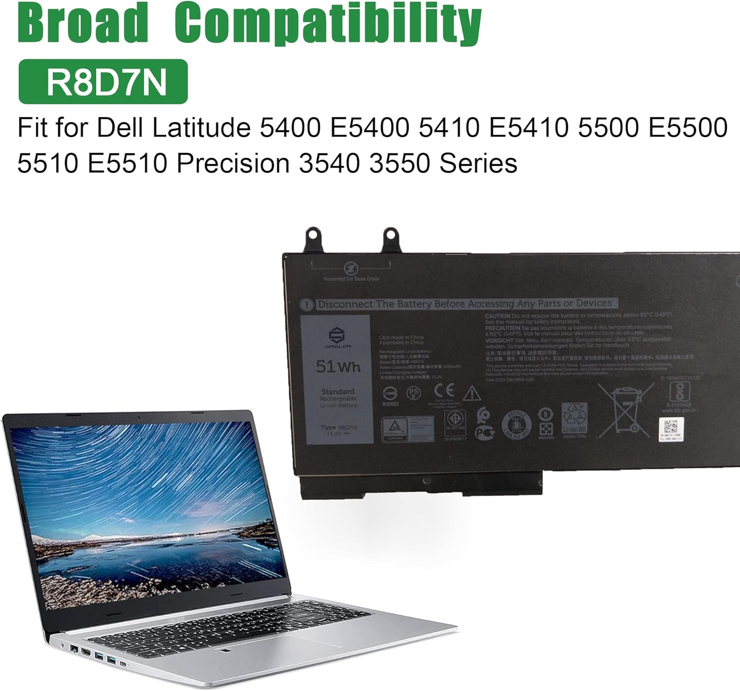R8D7N 0H82T6 – Batería de repuesto para laptop Dell Latitude 5401 5501 5410 5411 5510 5511 Precision 3550 3541 3551 Series H82T6 0C5GV2 C5GV2 0W8GMW