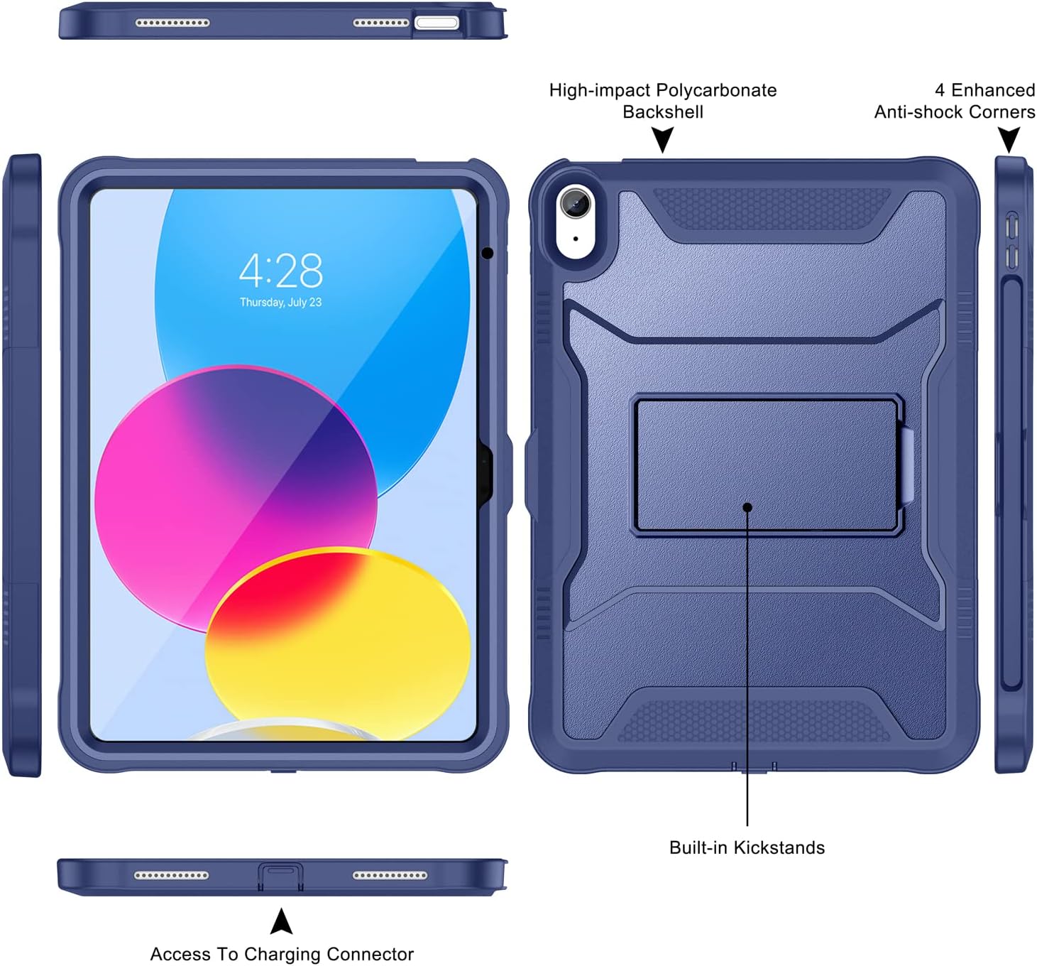 Soke Funda para iPad de 10.9 pulgadas de 10.9 pulgadas 2022, con protector de pantalla integrado y soporte, funda protectora de cuerpo completo