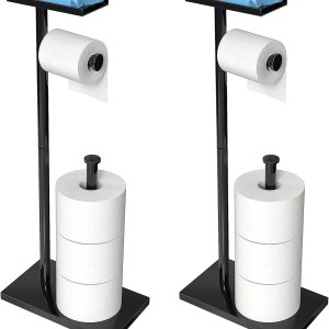 CISILY Paquete de 2 soportes de papel higiénico negro con estante para teléfono, decoración de tolitos de baño. Soporte de rollo de papel de seda, CISILY Paquete de 2 soportes de papel higiénico negro con estante para teléfono, decoración de tolitos de baño. Soporte de rollo de papel de seda,