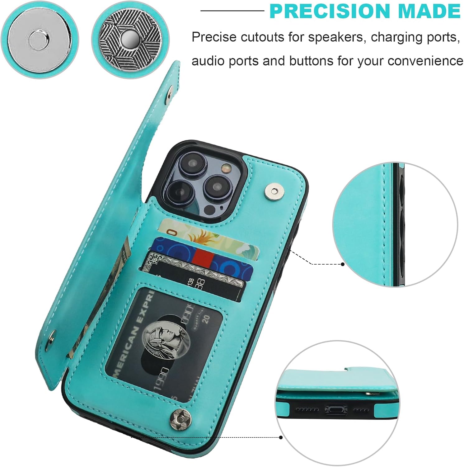 Onetop Funda tipo cartera compatible con iPhone 15 Pro Max con soporte para tarjetas, funda de piel sintética con ranuras para tarjetas, doble