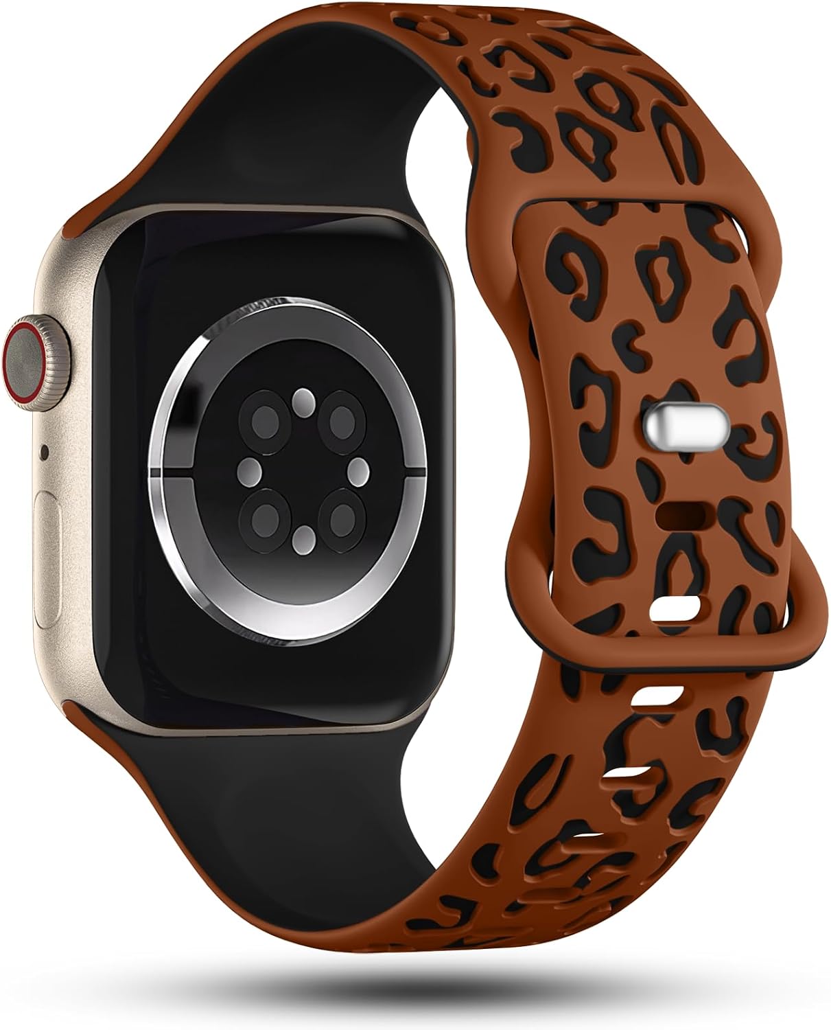 CreateGreat Correas de dos tonos grabadas de leopardo compatibles con Apple Watch Band de 1.61, 1.57, 1.49, 1.77, 1.73 y 1.65 pulgadas para mujer,