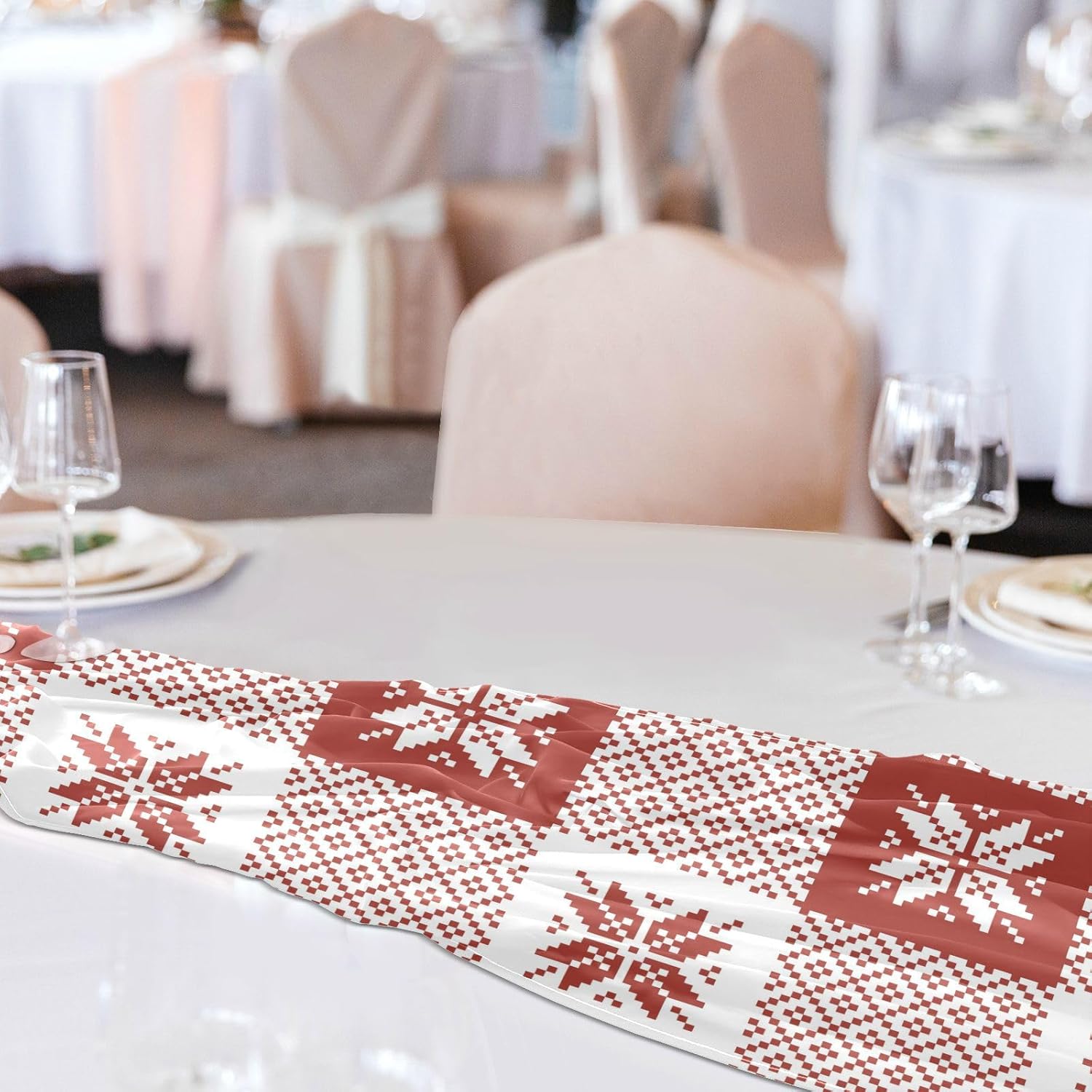 Camino de mesa a cuadros de búfalo de Navidad, decoración de cocina de otoño para decoración de mesa de comedor, camino de mesa de Navidad de 120