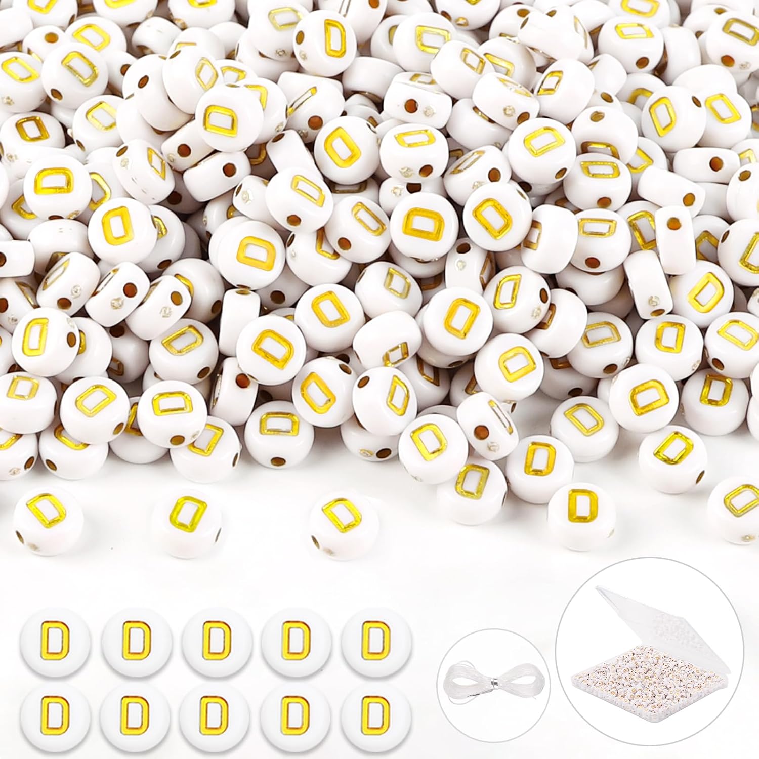 500 cuentas de letras redondas de 0.157 x 0.27 pulgadas (0.157 x 0.276 in), cuentas del alfabeto, cuentas blancas para pulseras, fabricación de