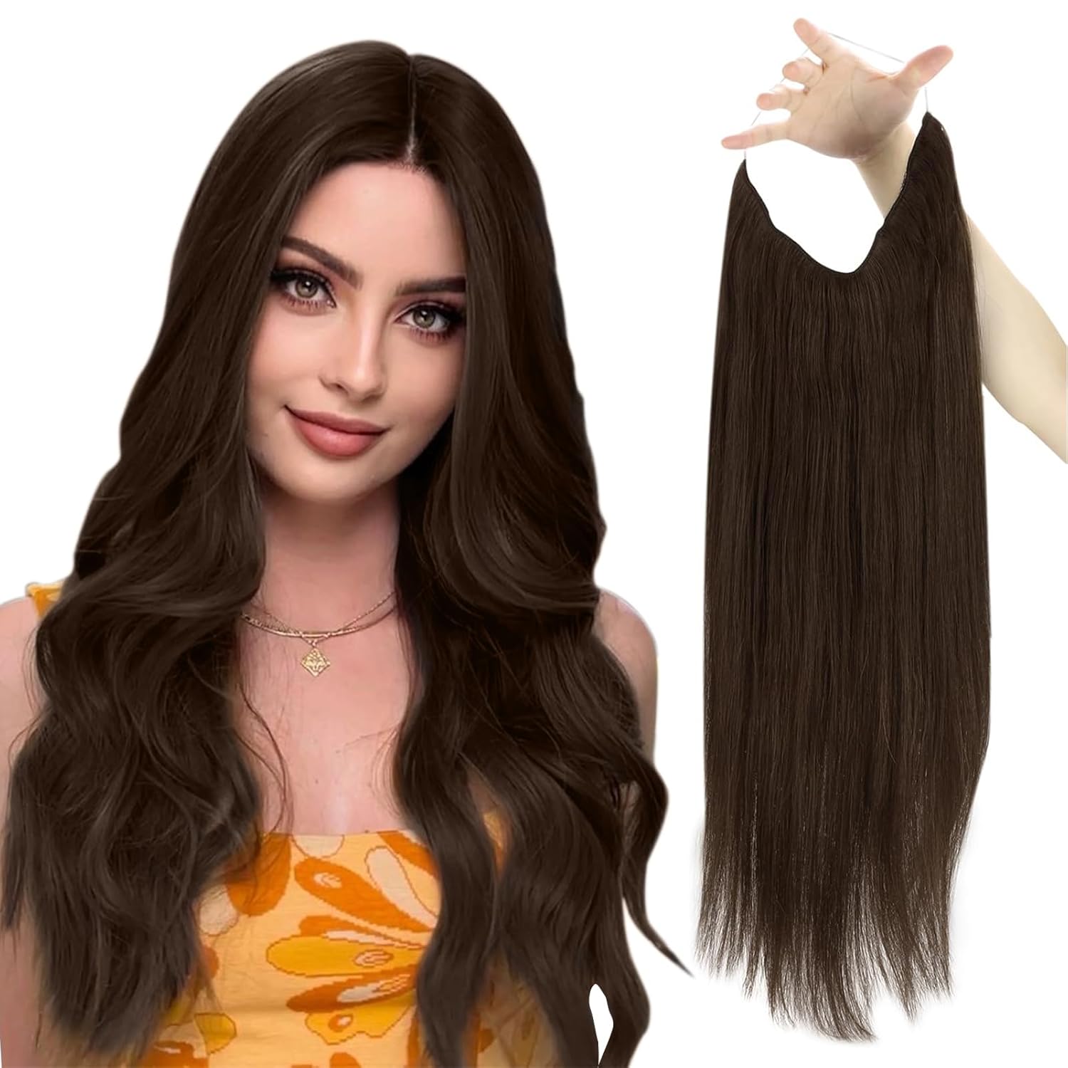 Sunny – Extensiones de cabello humano real con hilo de nailon, color marrón oscuro, #4, extensiones de cabello humano transparente color marrón