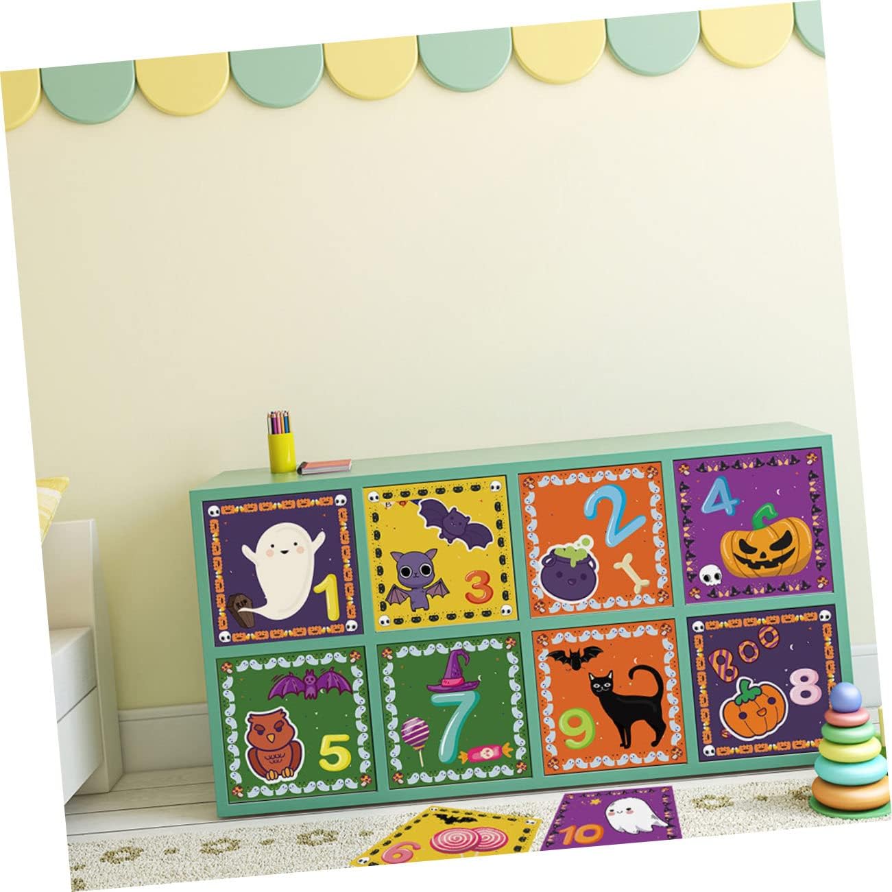 SAFIGLE 1 Unidades Hopscotch Floor Vision Kids Palymat Halloween Kid Ground Wallpaper Halloween Piso Pegatina Decoración Niños Juguetes Niños