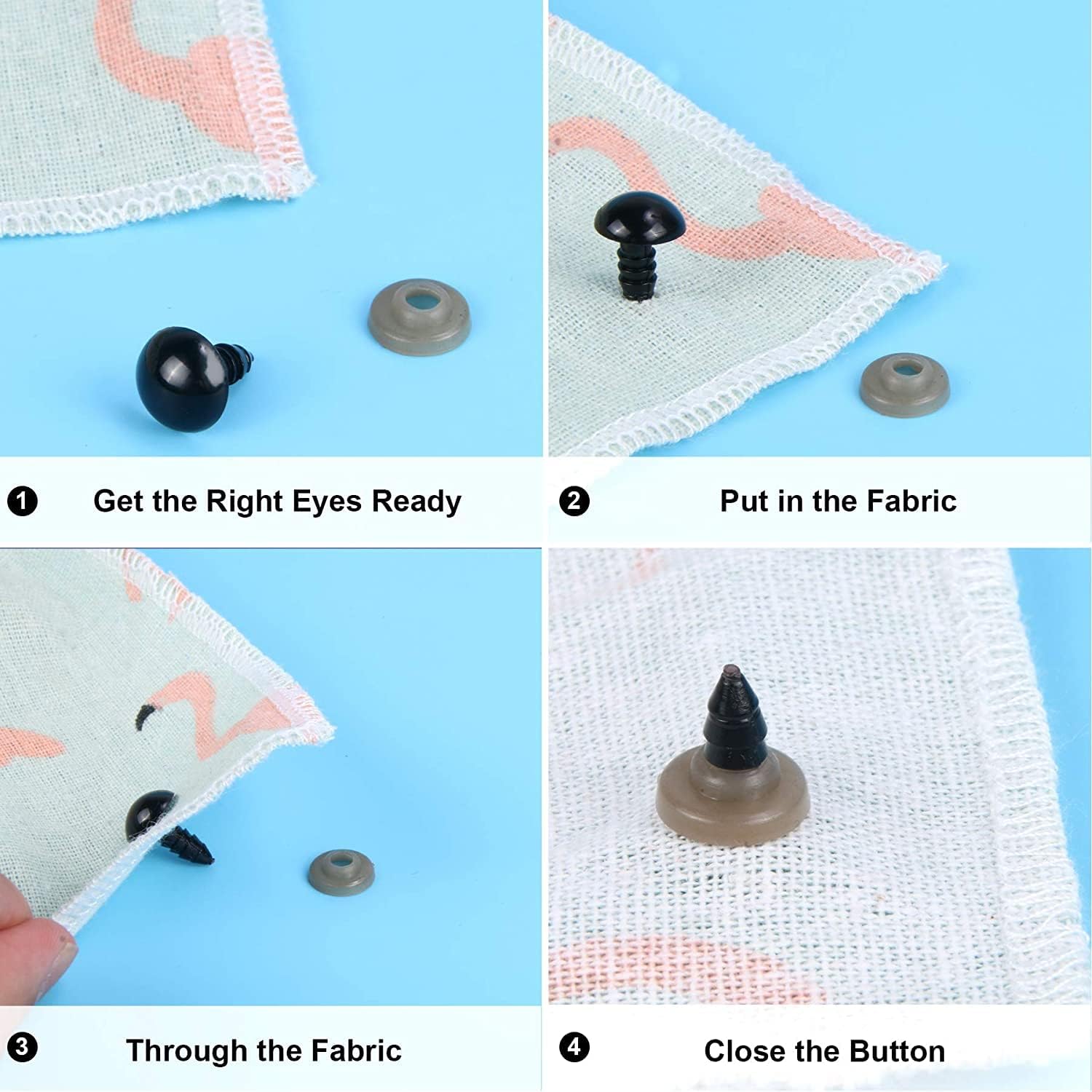 UPINS 500 piezas de ojos de seguridad de plástico negro de 6 a 0.945in con arandelas para ganchillo de animales, manualidades, fabricación de