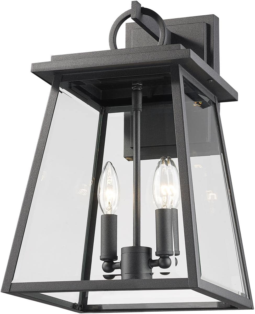 Z-Lite 521M-BK Broughton – Aplique de pared para exteriores de 2 luces en estilo artesano, 17.5 pulgadas de alto y 10.25 pulgadas de ancho,