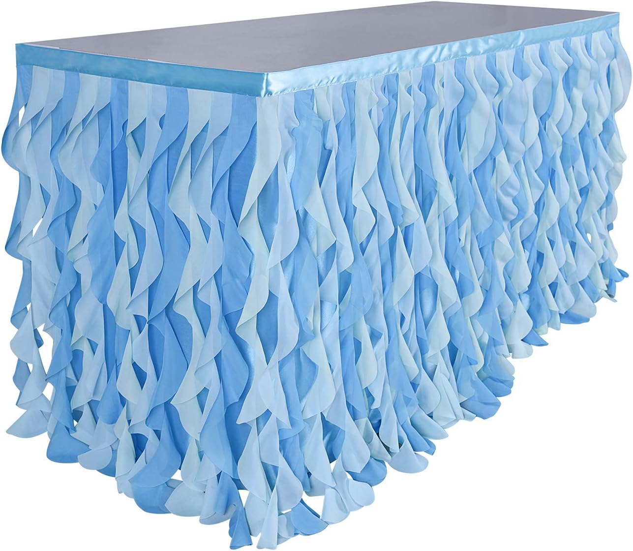 Faldas de mesa de tul con tutú rizado de sauce para mesas rectangulares, falda de mesa con volantes azules, mantel de Frozen para fiesta de