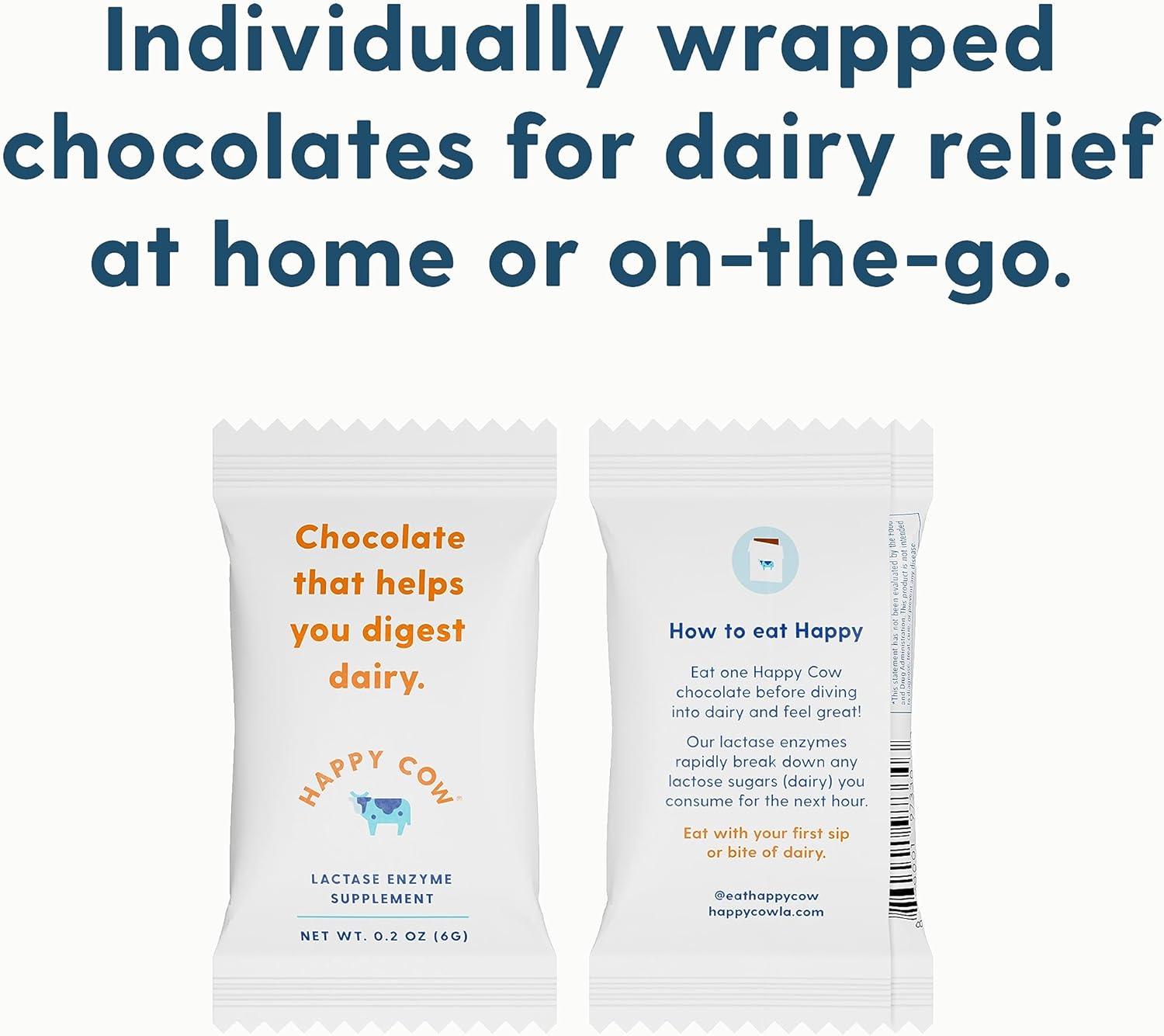 Happy Cow Chocolate, suplemento de lactasa de acción rápida, alivio de la intolerancia a los lácteos y a la lactosa, totalmente natural, fabricado