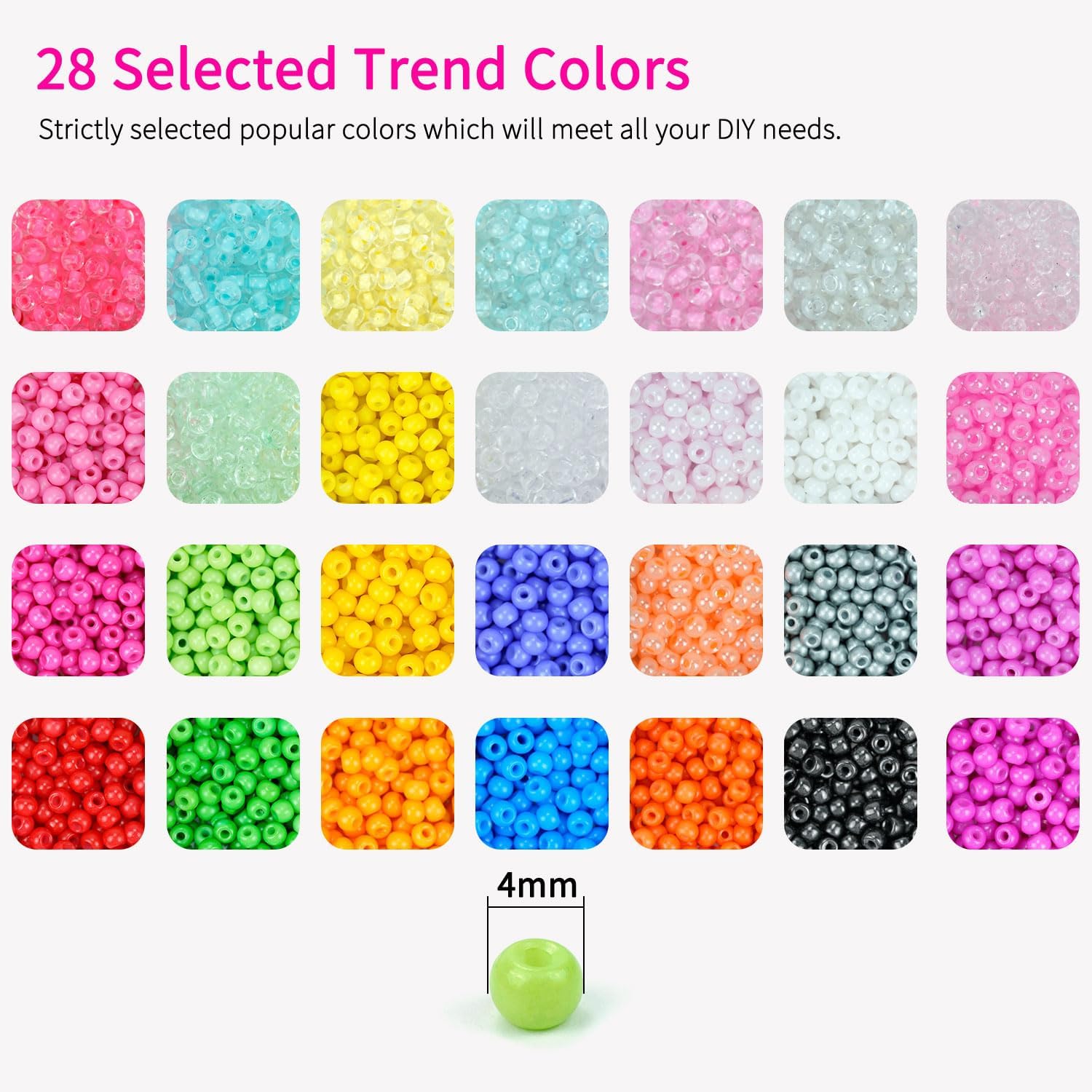 Cuentas de cristal de 0.157 pulgadas, 28 colores, 6500 cuentas de semillas 60 para hacer pulseras, 1000 cuentas de letras, para nombres, pulseras de