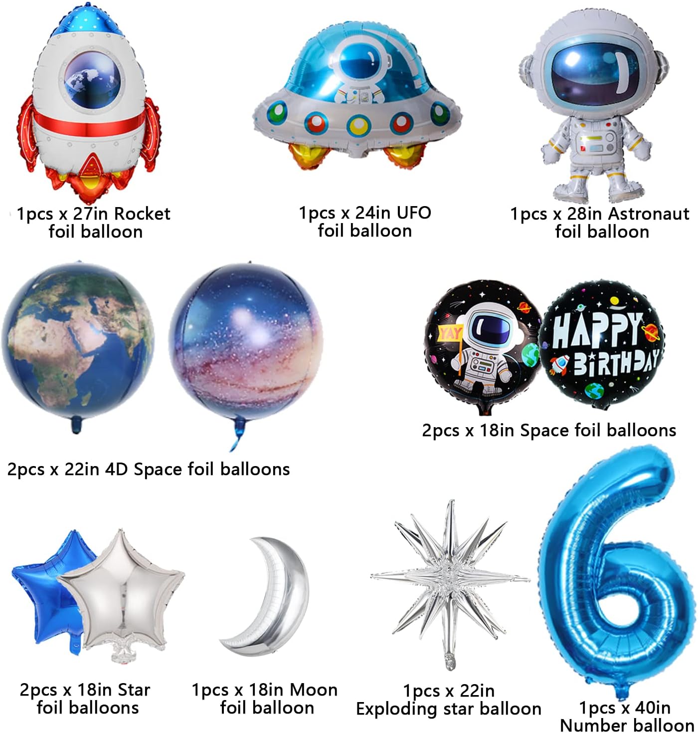 Finypa 12 globos de aluminio de astronauta con temática espacial, suministros de fiesta de cumpleaños del espacio exterior, globos de galaxia para