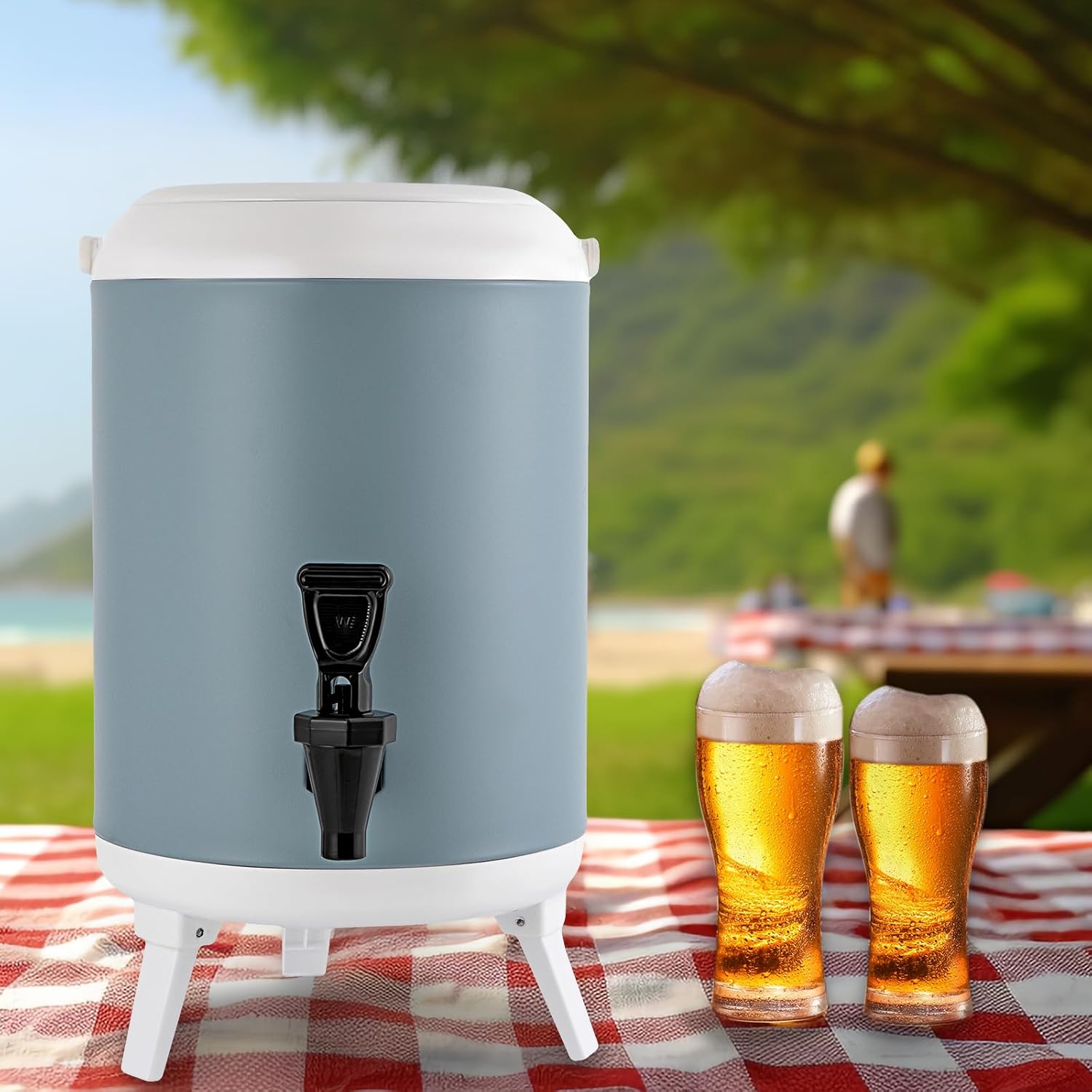 Dispensador de bebidas aislado de acero inoxidable de 1.9 galones, dispensador de bebidas para fiestas, dispensador portátil de bebidas heladas,