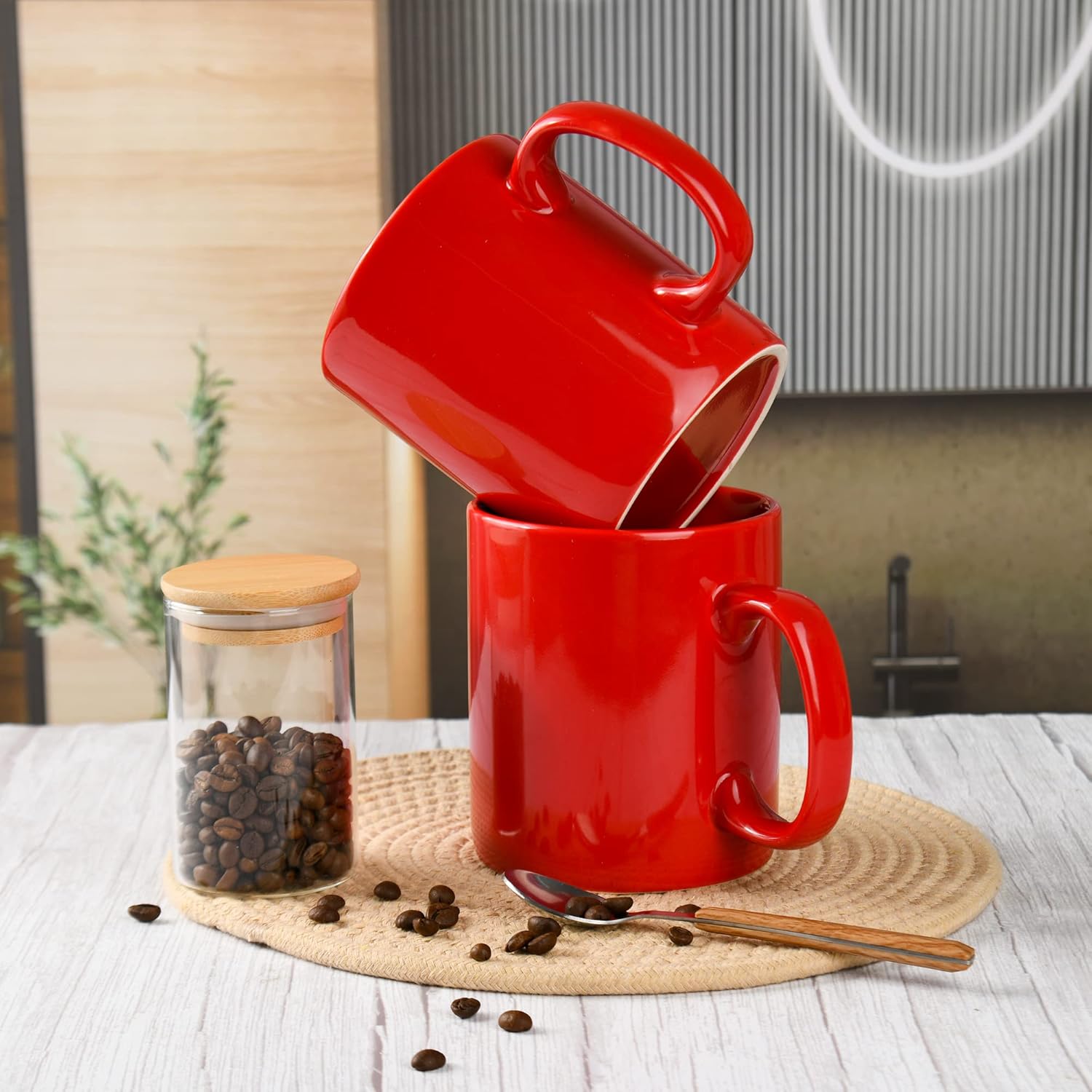 Juego de 2 tazas de café de cerámica súper grandes de 30 oz (rojo)