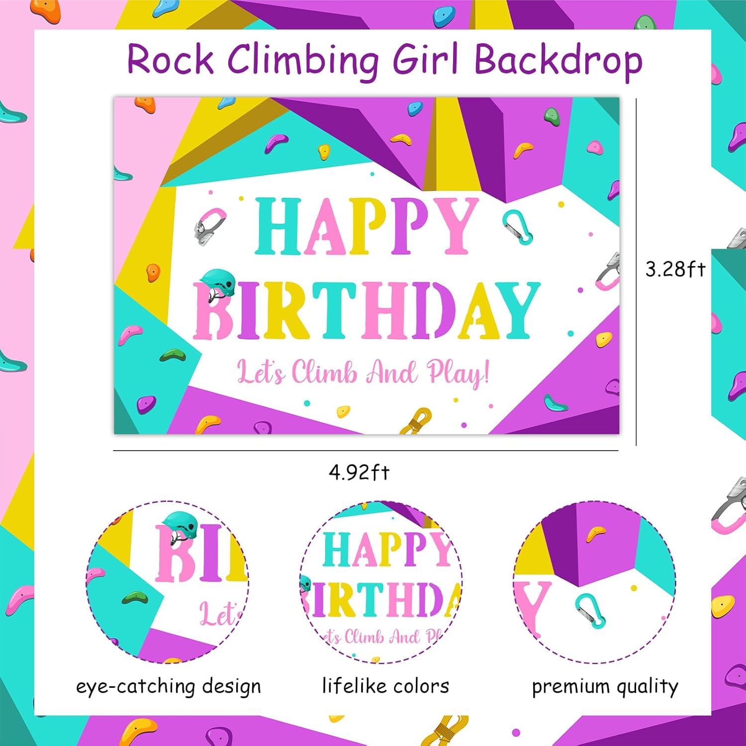 Balterever Decoraciones de fiesta de cumpleaños de escalada para niñas, decoración de fiesta de cumpleaños, escalada en roca, telón de fondo de