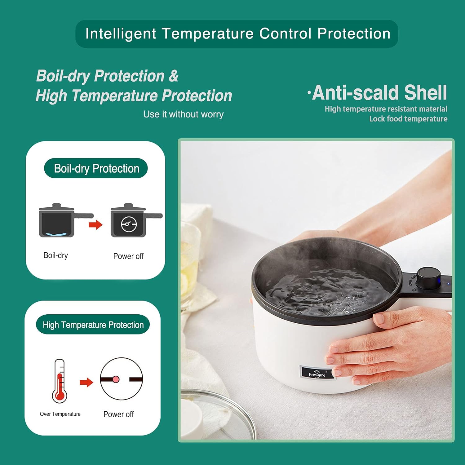 Eléctrica antiadherente 1.2L Mini olla olla multifuncional cocina con control de temperatura, verde Morandi