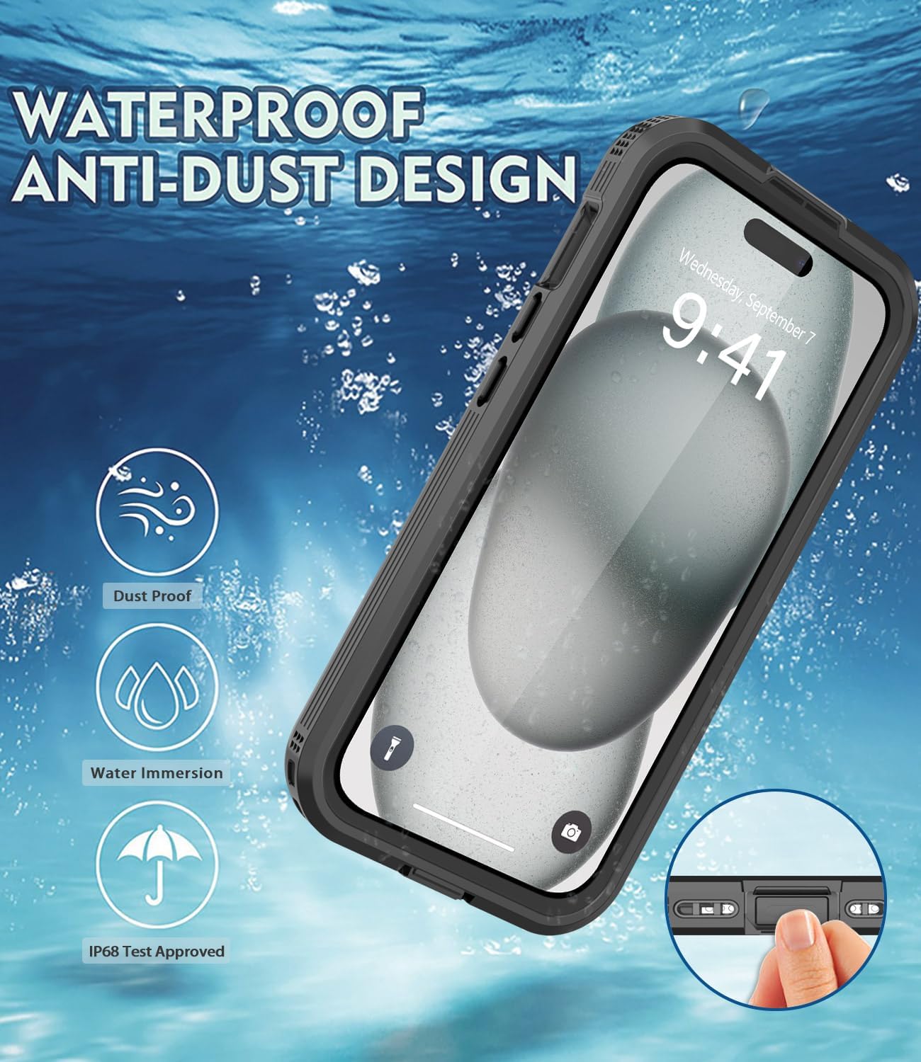 Funda impermeable diseñada para iPhone 15, a prueba de golpes, a prueba de polvo, impermeable, para iPhone 15, funda protectora de cuerpo completo