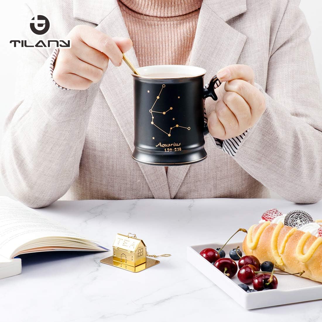 Adorable taza de café de cerámica  Hermoso juego de tazas de té de 14 onzas con infusor y cuchara a juego  Taza grande de cerámica  Apta para