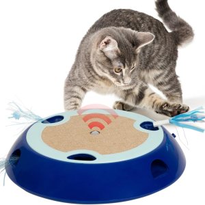 PetPrime Juguetes interactivos 2 en 1 para gatos de interior, juguete electrónico para gatitos con alfombrilla de yute, lindo juguete de ratón PetPrime Juguetes interactivos 2 en 1 para gatos de interior, juguete electrónico para gatitos con alfombrilla de yute, lindo juguete de ratón