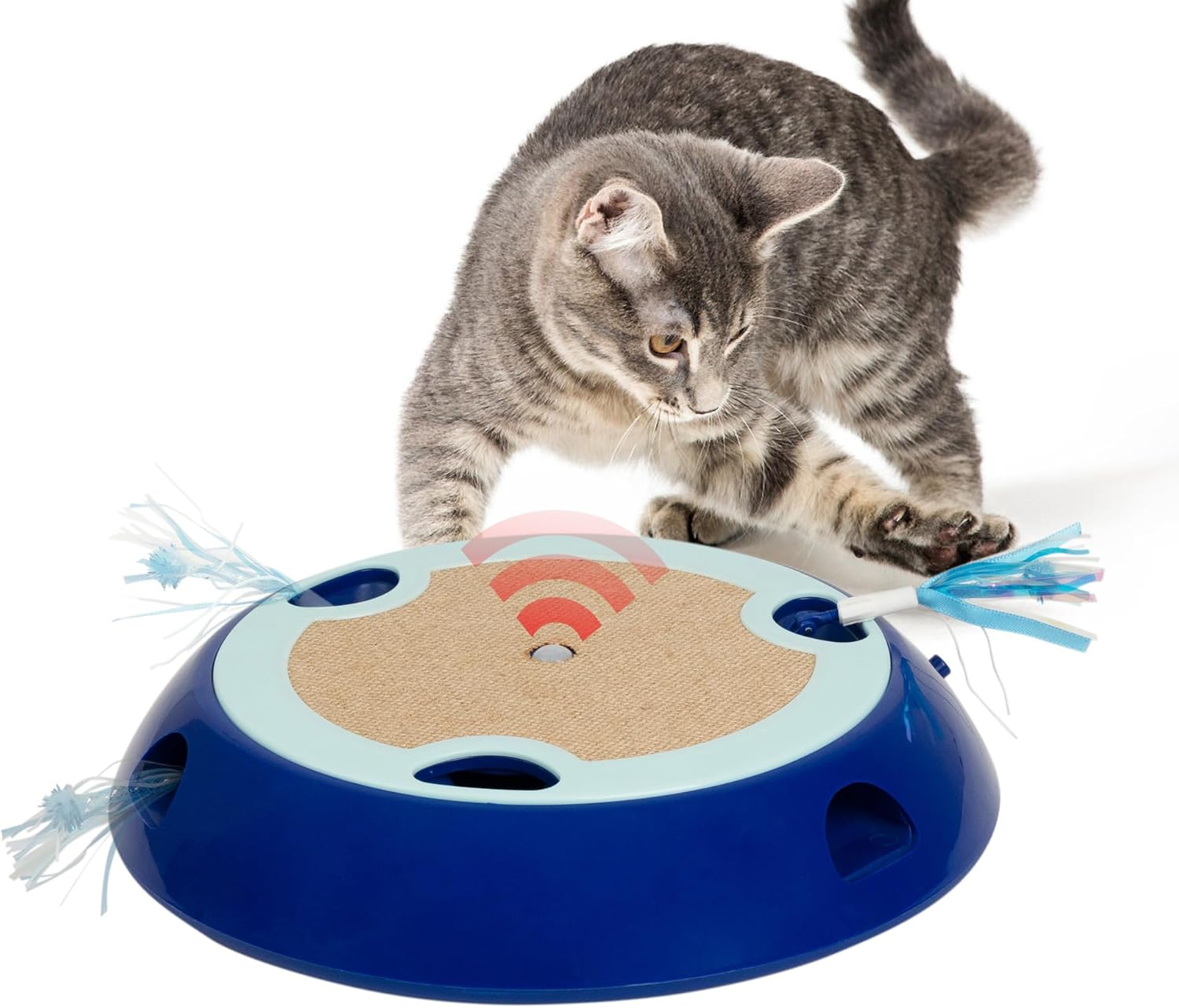 PetPrime Juguetes interactivos 2 en 1 para gatos de interior, juguete electrónico para gatitos con alfombrilla de yute, lindo juguete de ratón