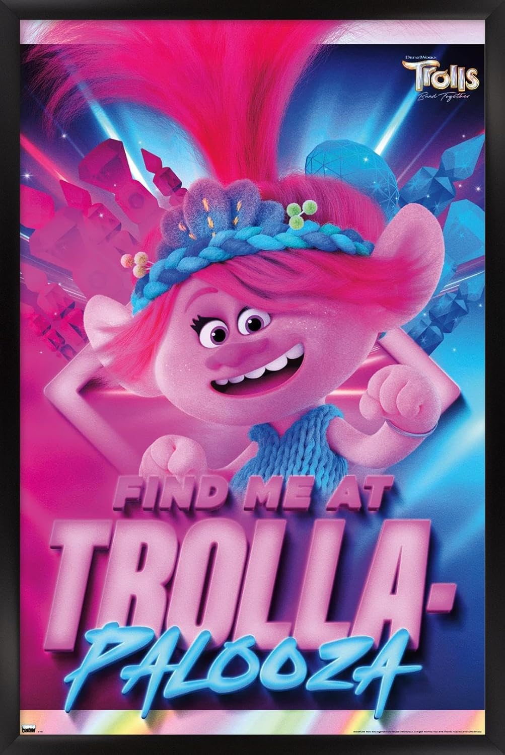 Trends International Trolls Band Together – Póster de pared de amapola, 14.72 x 22.37 pulgadas, versión enmarcada en negro